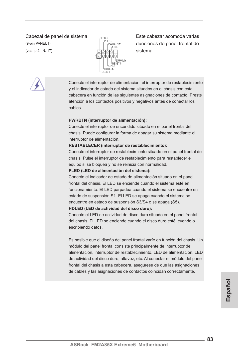 Español | ASRock FM2A85X Extreme6 User Manual | Page 83 / 186