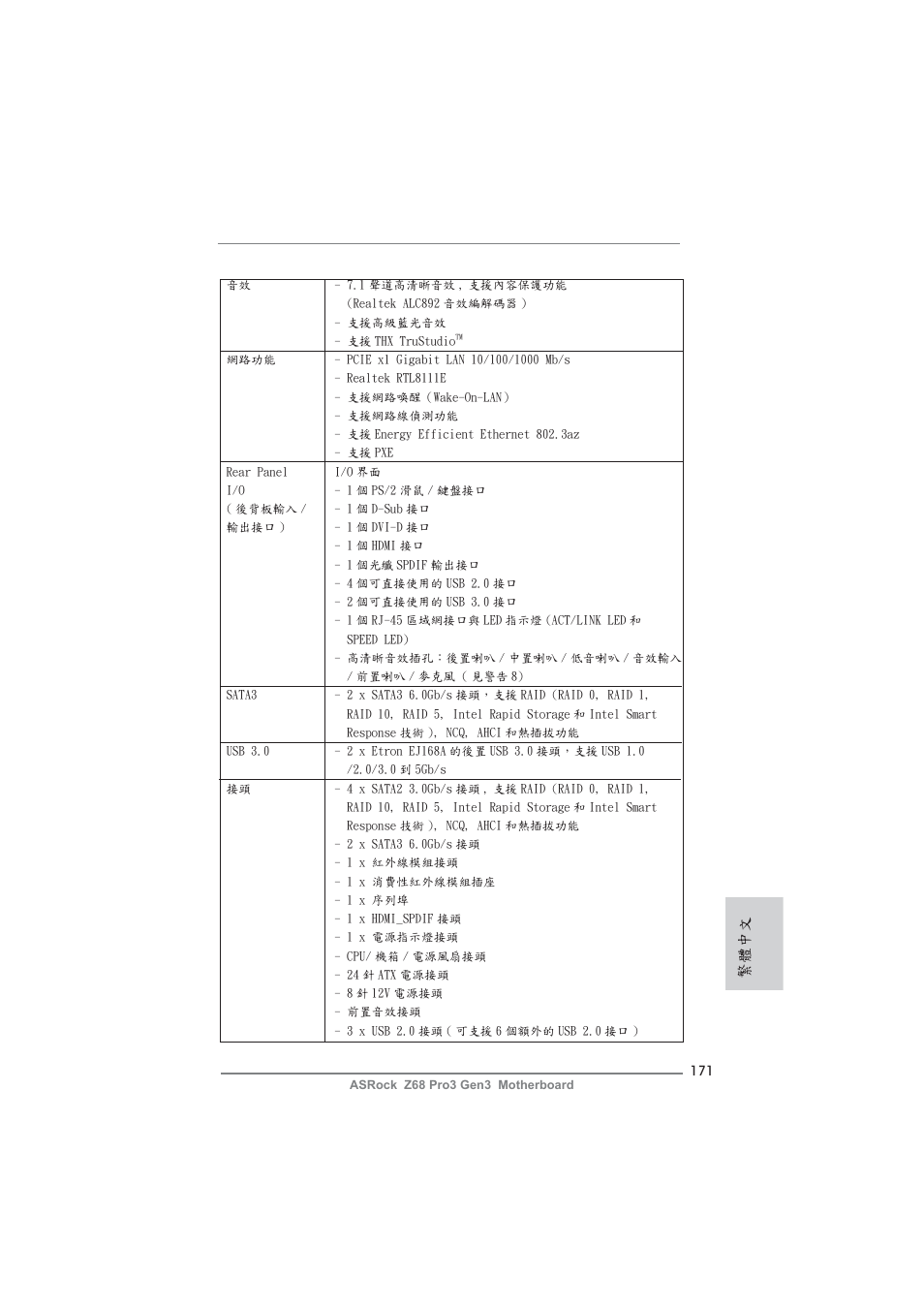 繁體中文 | ASRock Z68 Pro3 Gen3 User Manual | Page 171 / 191