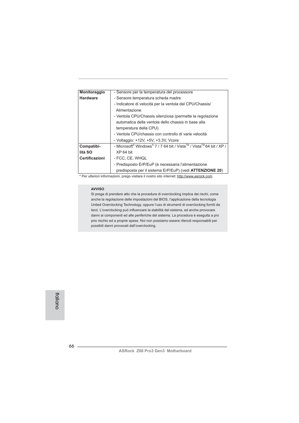 Italiano | ASRock Z68 Pro3 Gen3 User Manual | Page 66 / 191