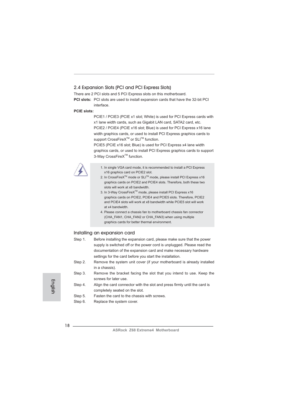Installing an expansion card | ASRock Z68 Extreme4 User Manual | Page 18 / 322