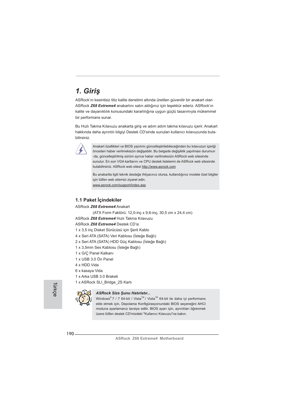 Turkish, Giriş | ASRock Z68 Extreme4 User Manual | Page 190 / 322