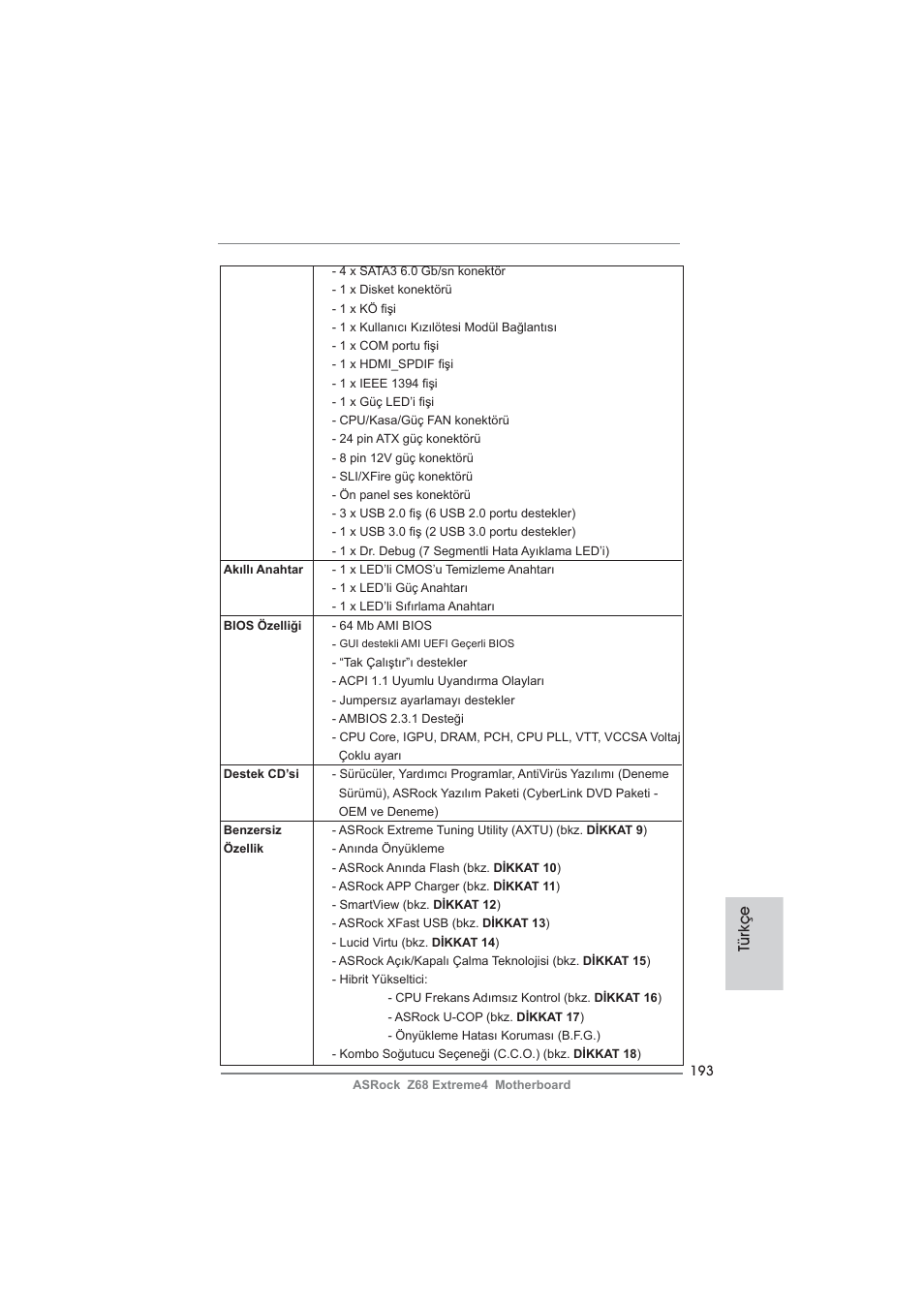Türkçe | ASRock Z68 Extreme4 User Manual | Page 193 / 322