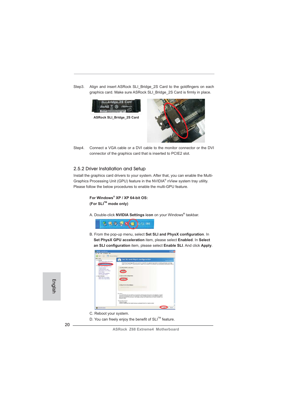 English, 2 driver installation and setup | ASRock Z68 Extreme4 User Manual | Page 20 / 322