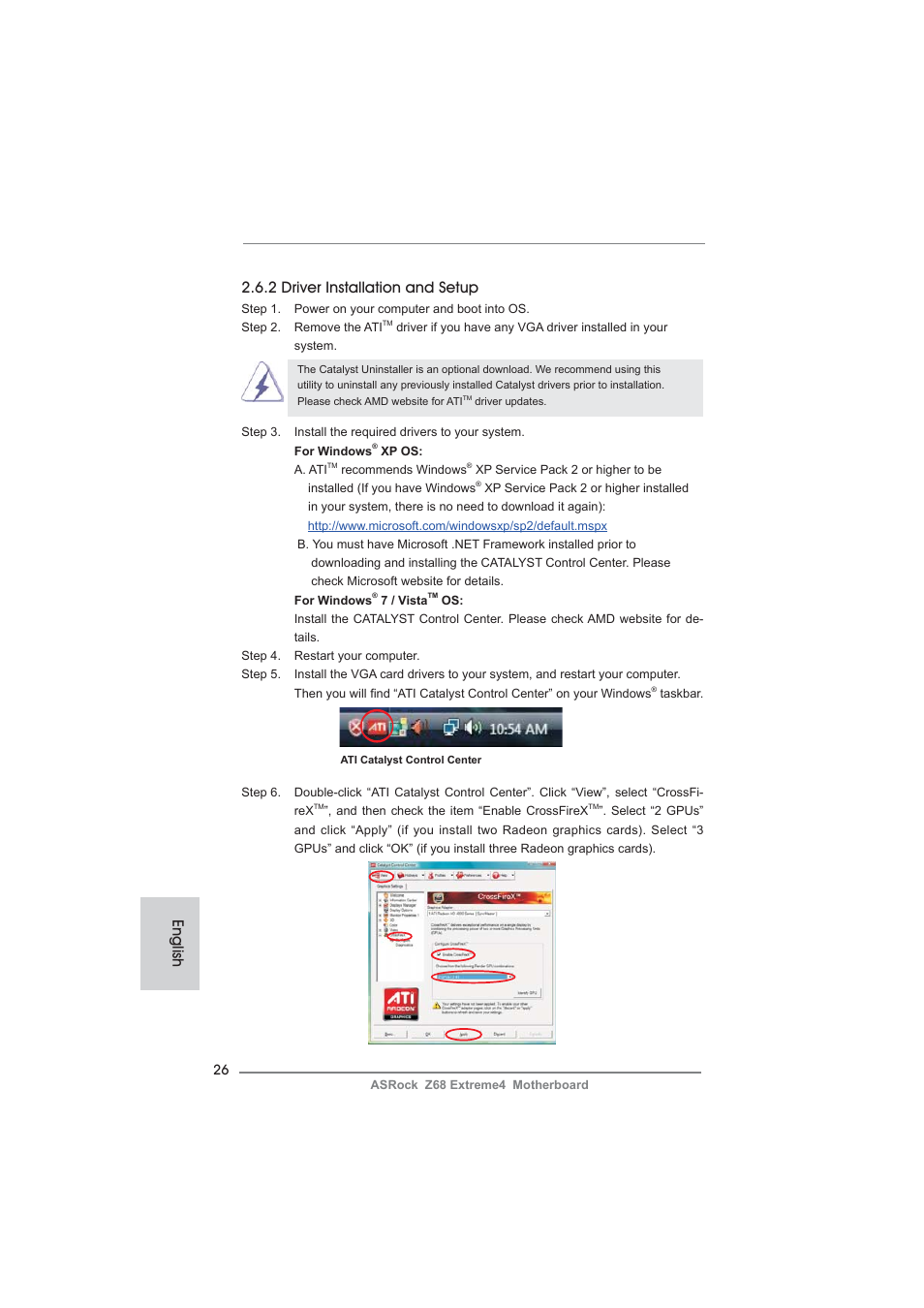English, 2 driver installation and setup | ASRock Z68 Extreme4 User Manual | Page 26 / 322