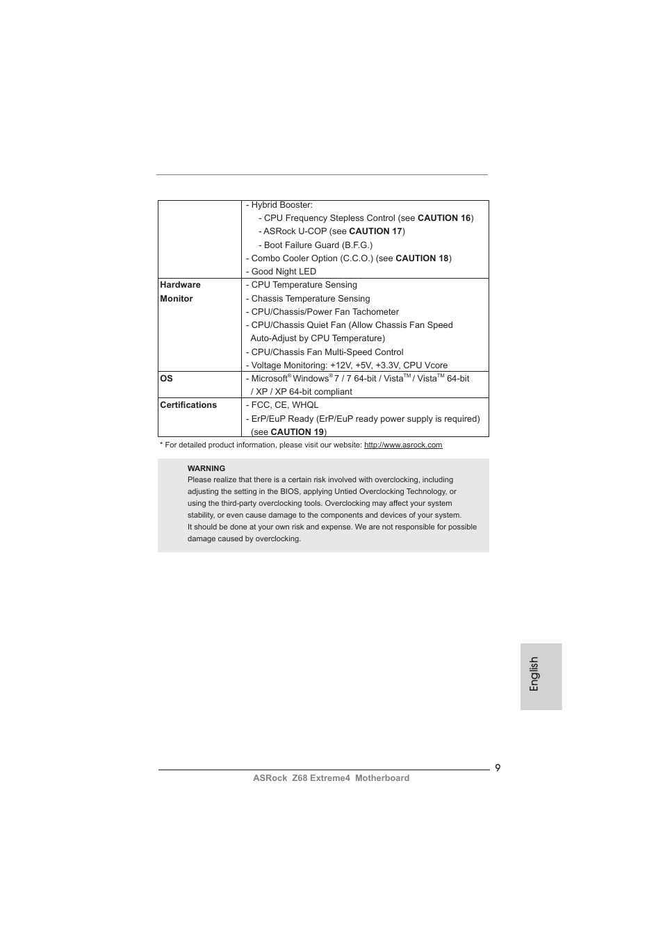 English | ASRock Z68 Extreme4 User Manual | Page 9 / 322