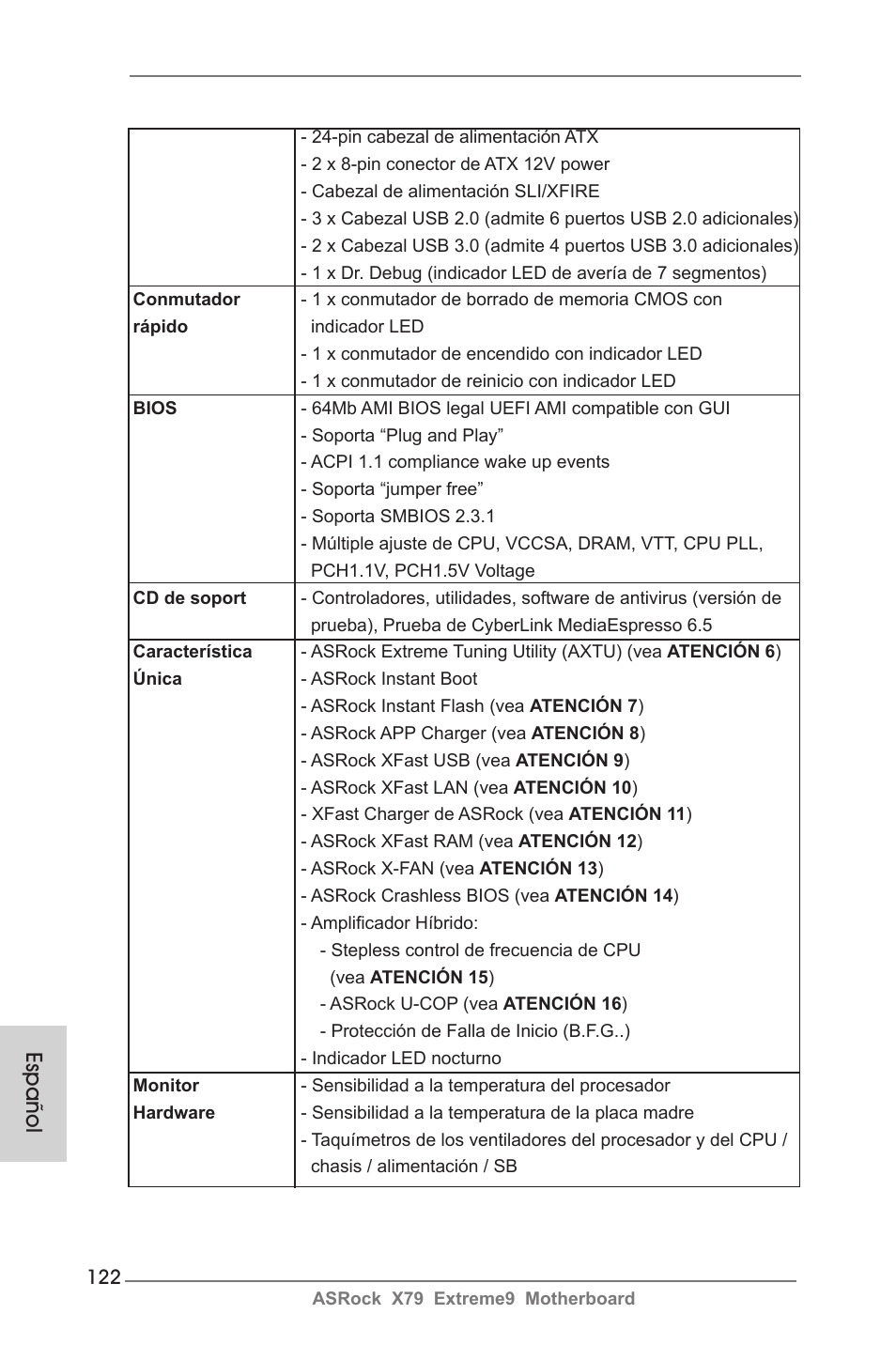 Español | ASRock X79 Extreme9 User Manual | Page 122 / 246