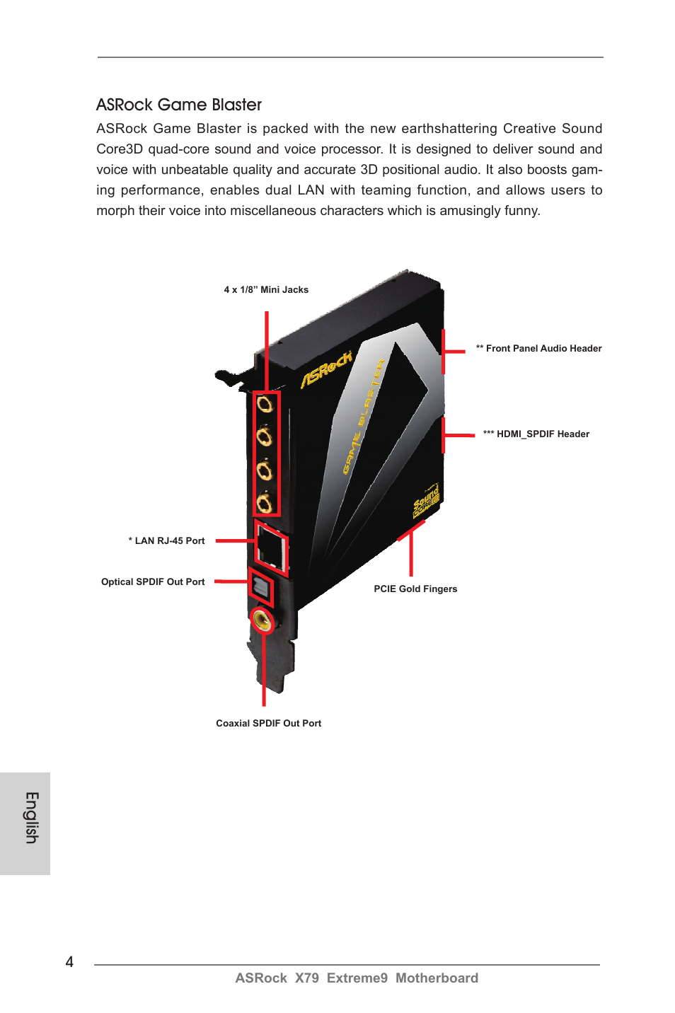 English asrock game blaster | ASRock X79 Extreme9 User Manual | Page 4 / 246