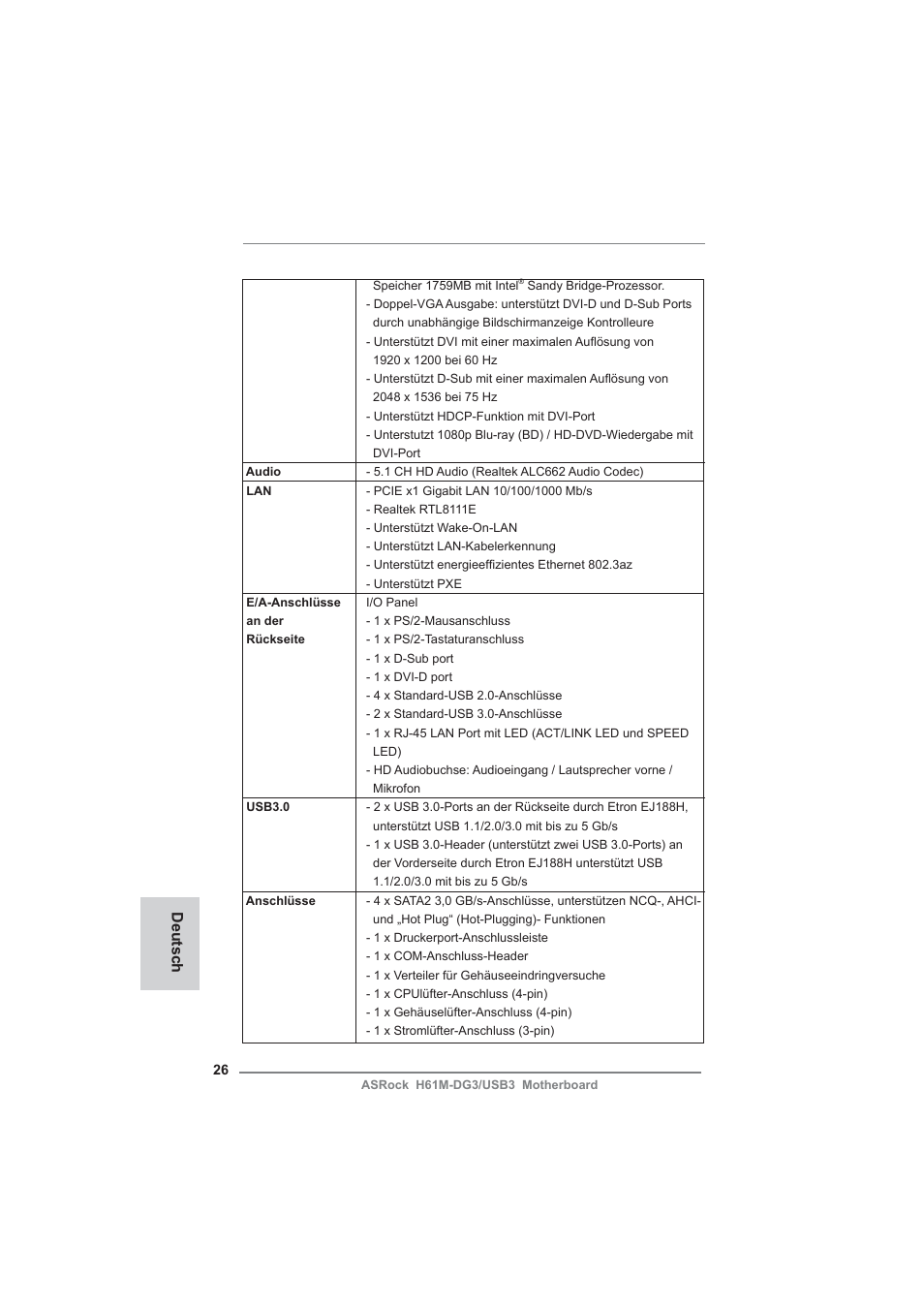 Deutsch | ASRock H61M-DG3__USB3 User Manual | Page 26 / 138