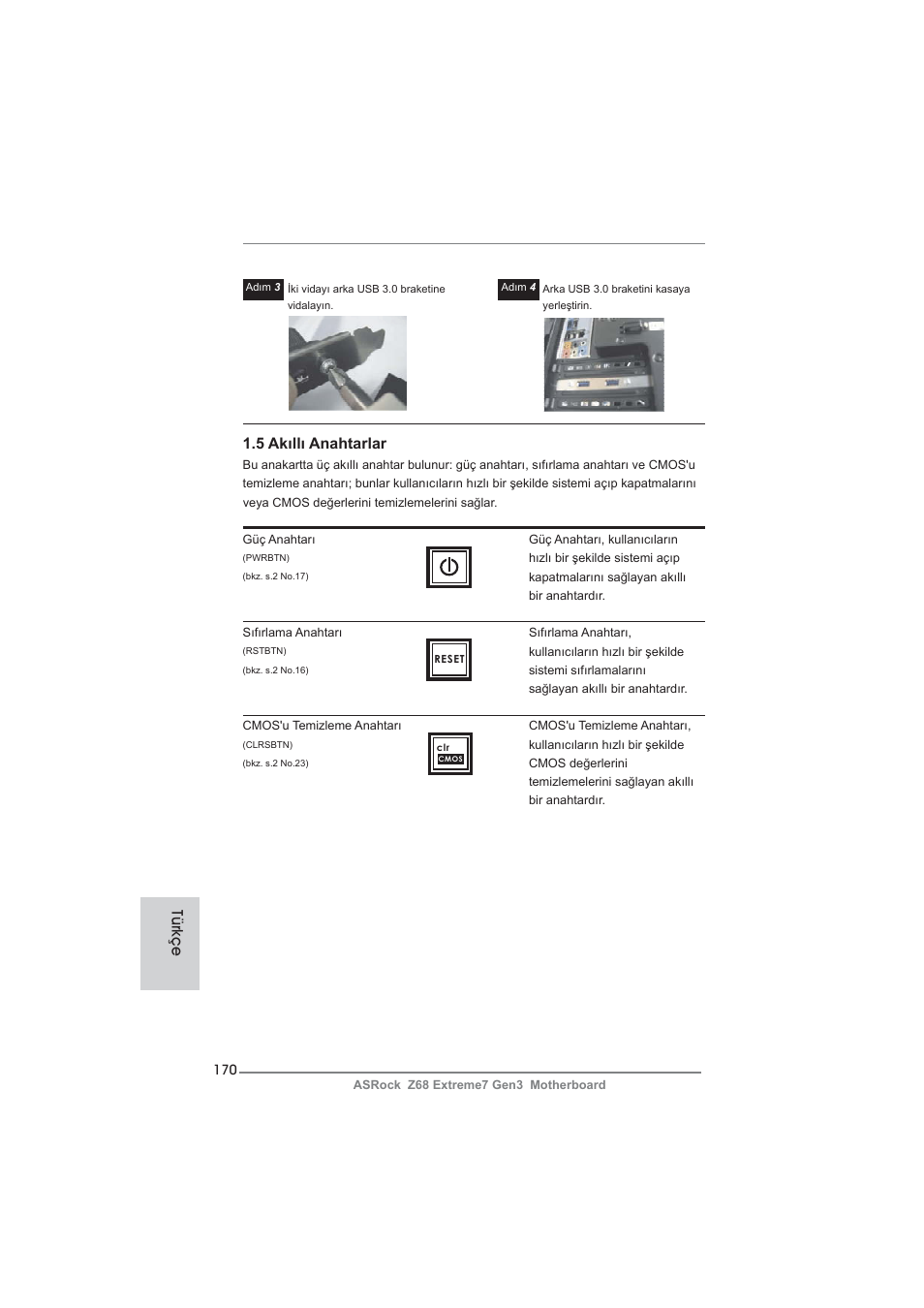 5 akıllı anahtarlar, Türkçe | ASRock Z68 Extreme7 Gen3 User Manual | Page 170 / 249