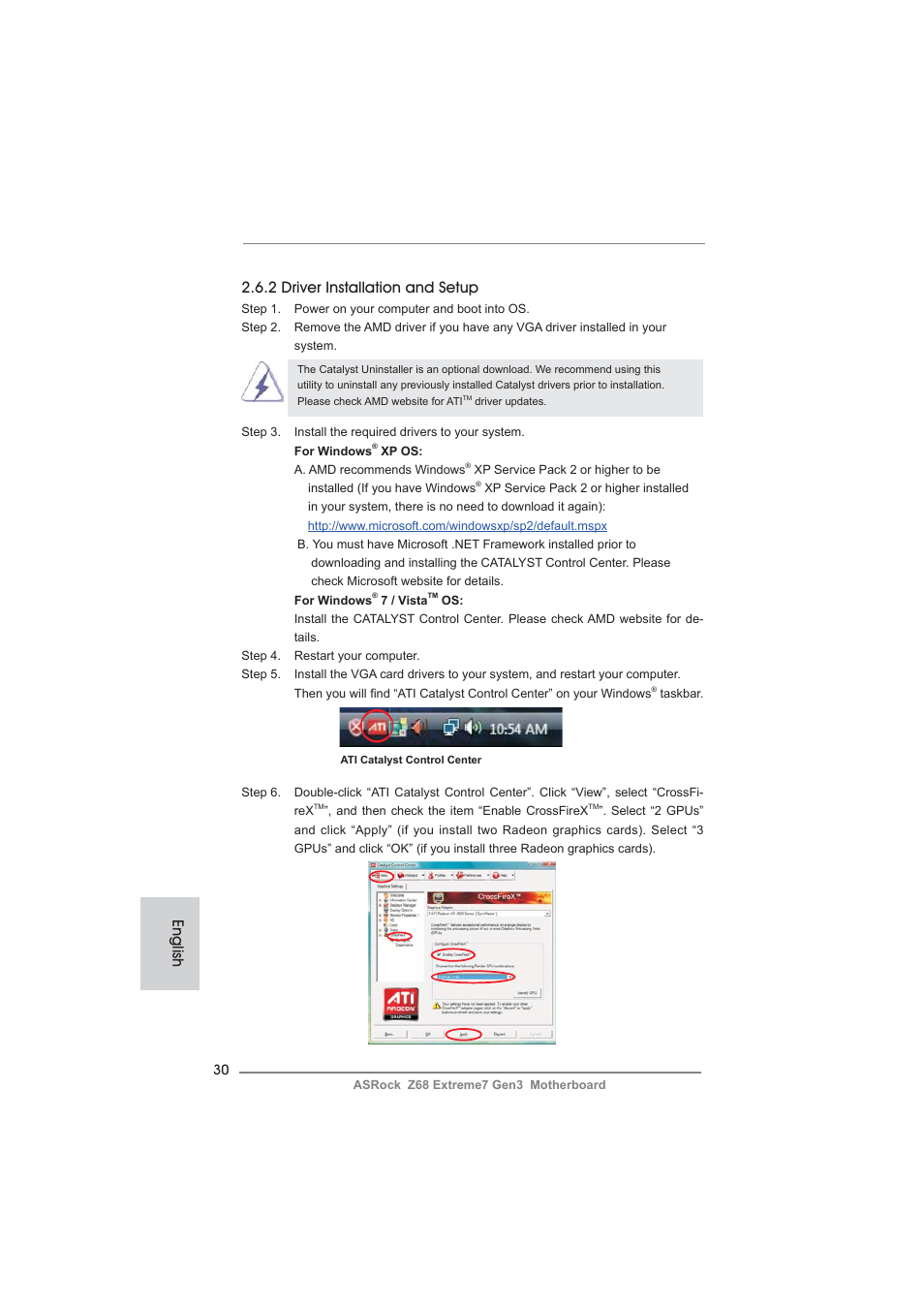 English, 2 driver installation and setup | ASRock Z68 Extreme7 Gen3 User Manual | Page 30 / 249