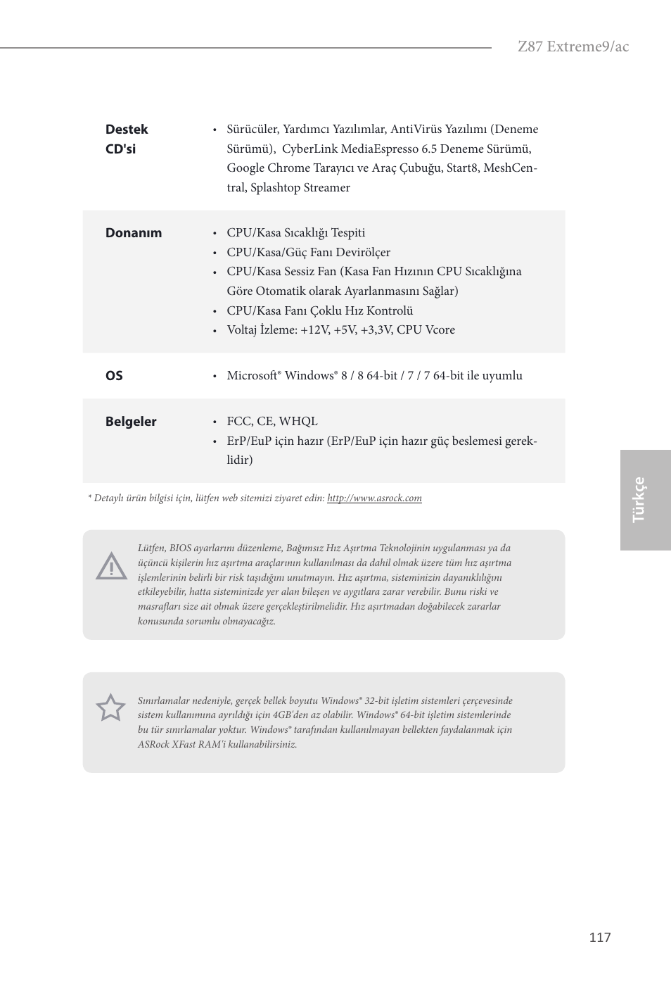 Z87 extreme9/ac, Türk çe | ASRock Z87 Extreme9__ac User Manual | Page 119 / 193