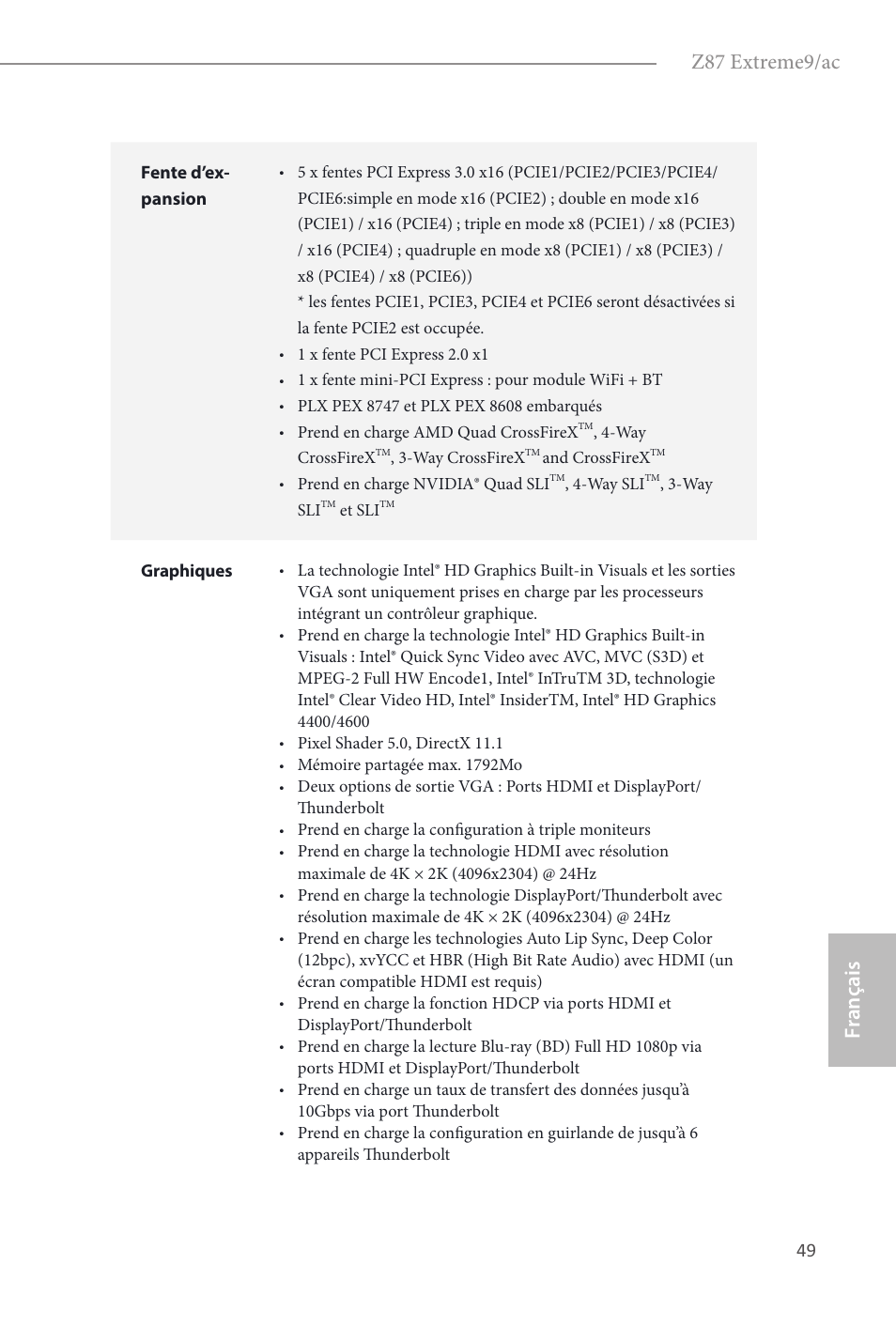 Z87 extreme9/ac, Fr ançais français | ASRock Z87 Extreme9__ac User Manual | Page 51 / 193