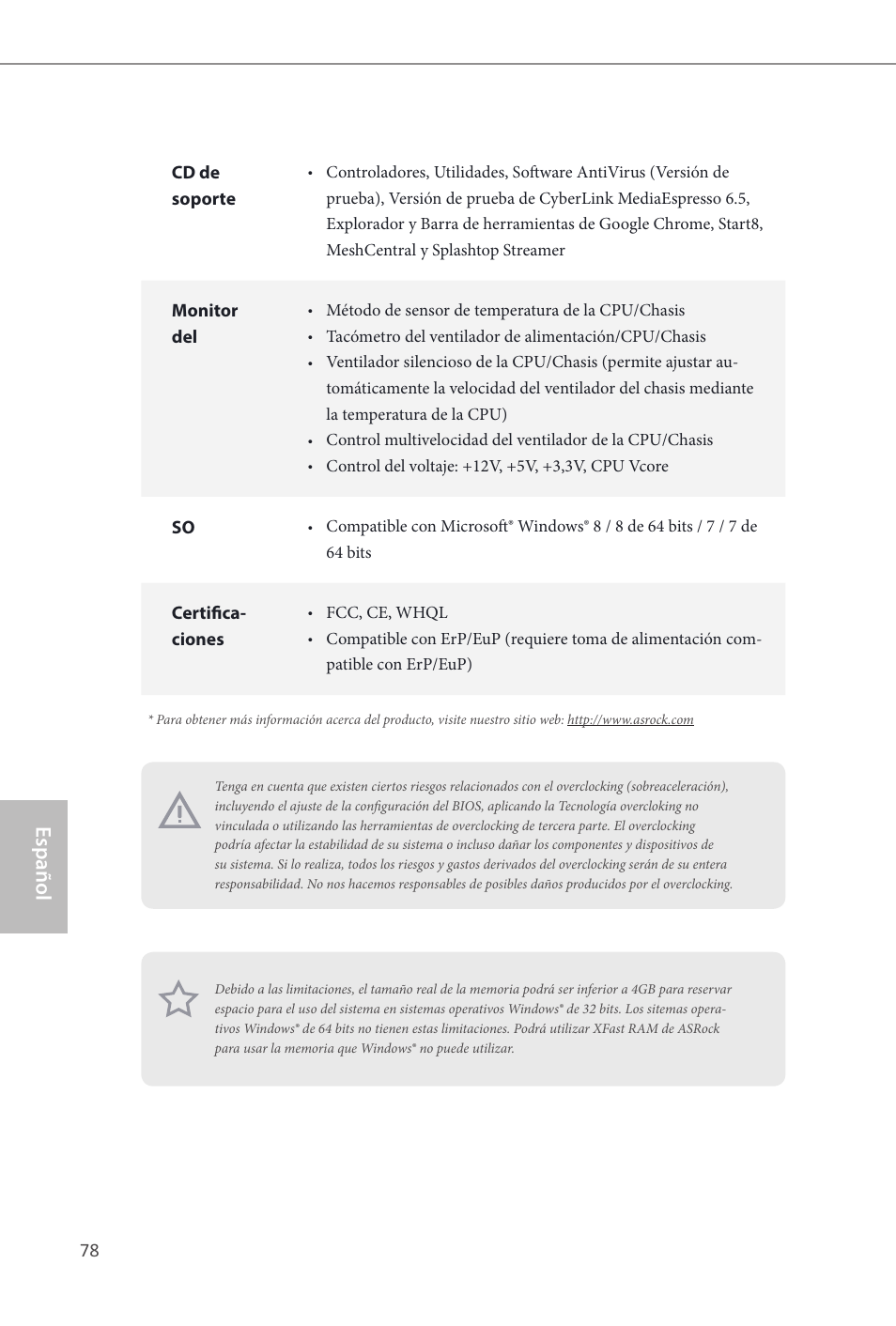 Z87 extreme9/ac, Español | ASRock Z87 Extreme9__ac User Manual | Page 80 / 193