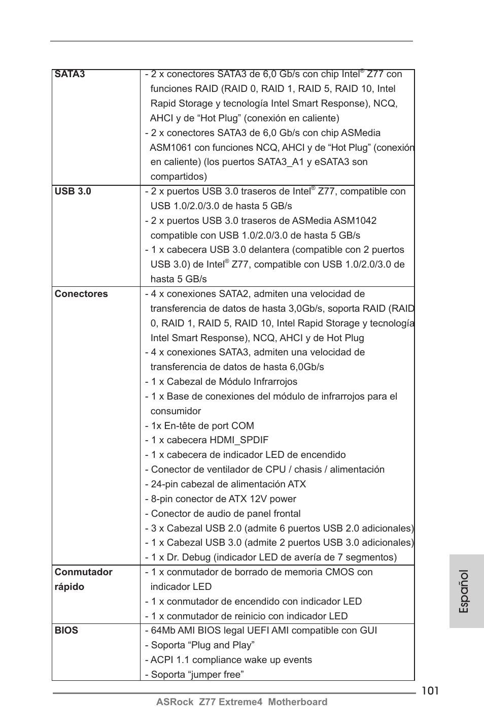 Español | ASRock Z77 Extreme4 User Manual | Page 101 / 221