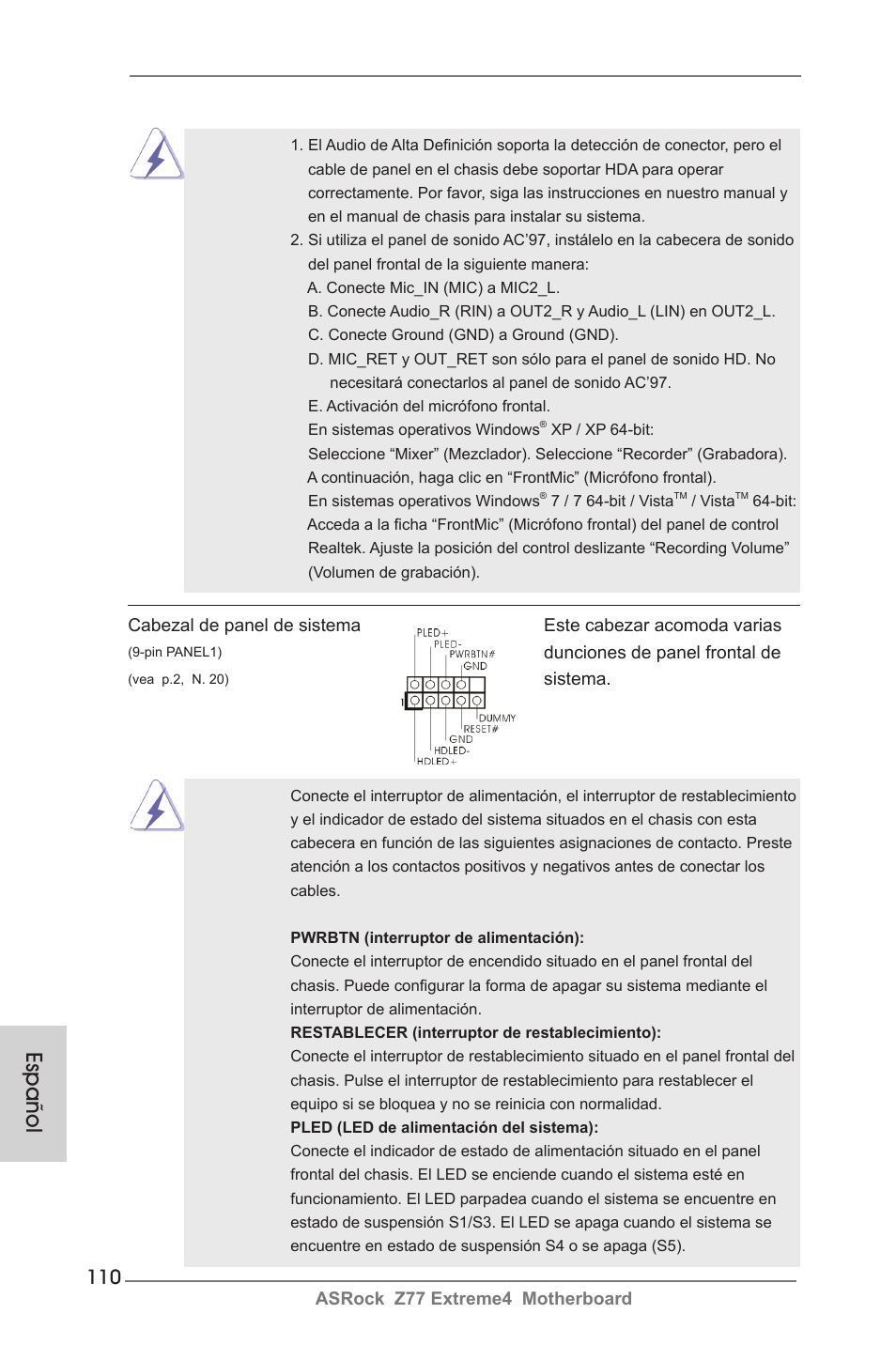 Español | ASRock Z77 Extreme4 User Manual | Page 110 / 221