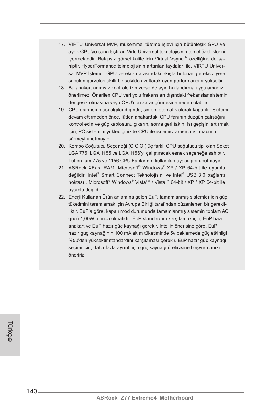 Türkçe, Asrock z77 extreme4 motherboard | ASRock Z77 Extreme4 User Manual | Page 140 / 221