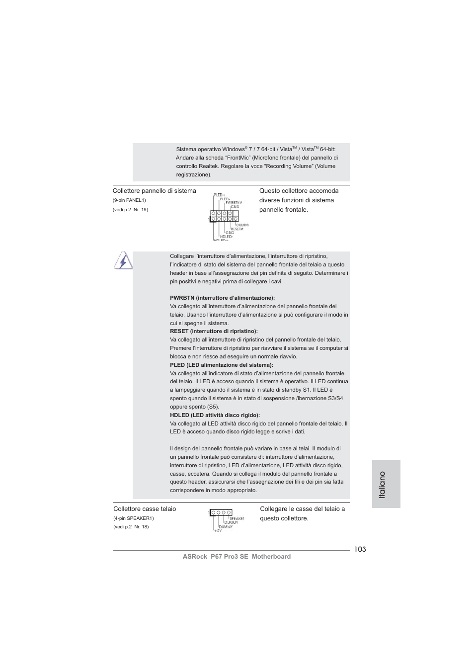 Italiano | ASRock P67 Pro3 SE User Manual | Page 103 / 277