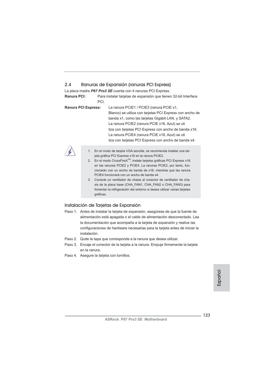 Instalación de tarjetas de expansión | ASRock P67 Pro3 SE User Manual | Page 123 / 277