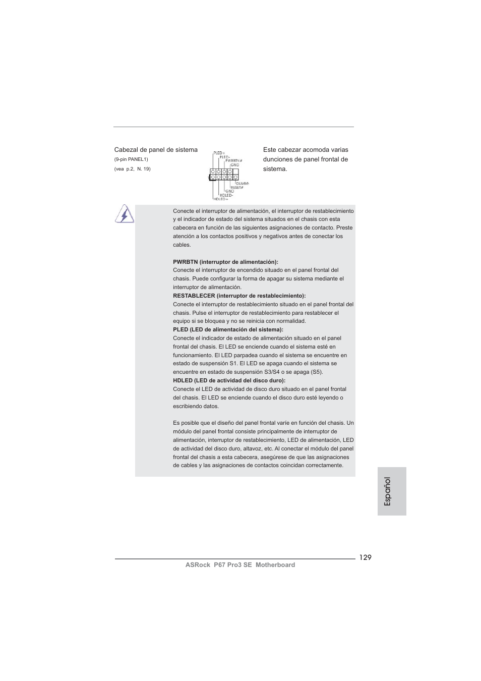 Español | ASRock P67 Pro3 SE User Manual | Page 129 / 277