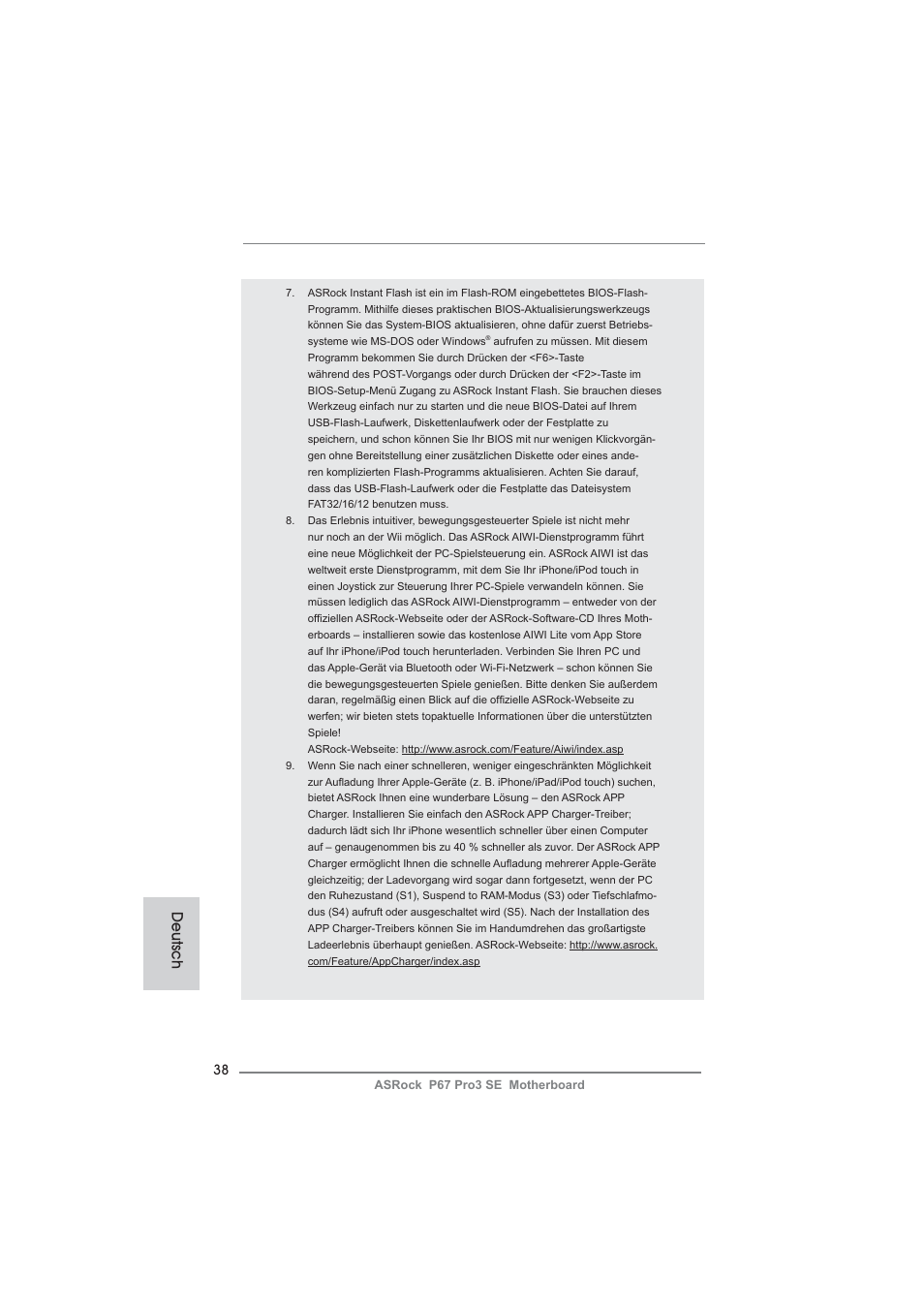 Deutsch | ASRock P67 Pro3 SE User Manual | Page 38 / 277