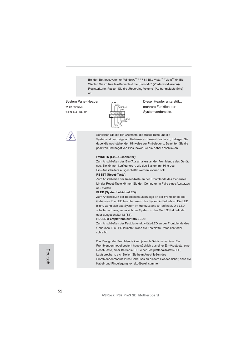 Deutsch | ASRock P67 Pro3 SE User Manual | Page 52 / 277