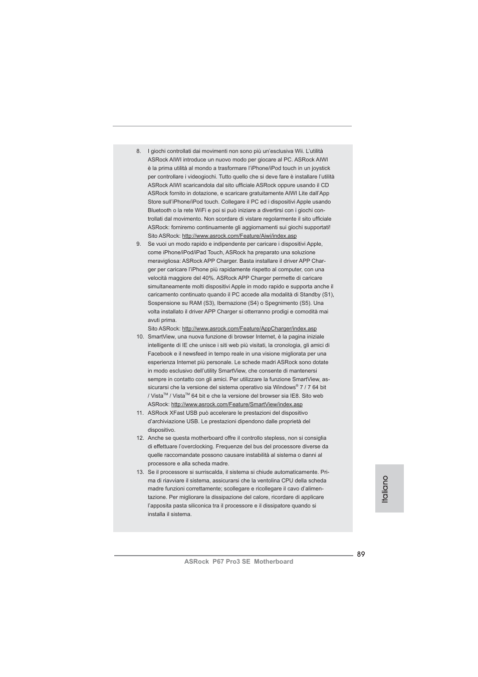 Italiano | ASRock P67 Pro3 SE User Manual | Page 89 / 277