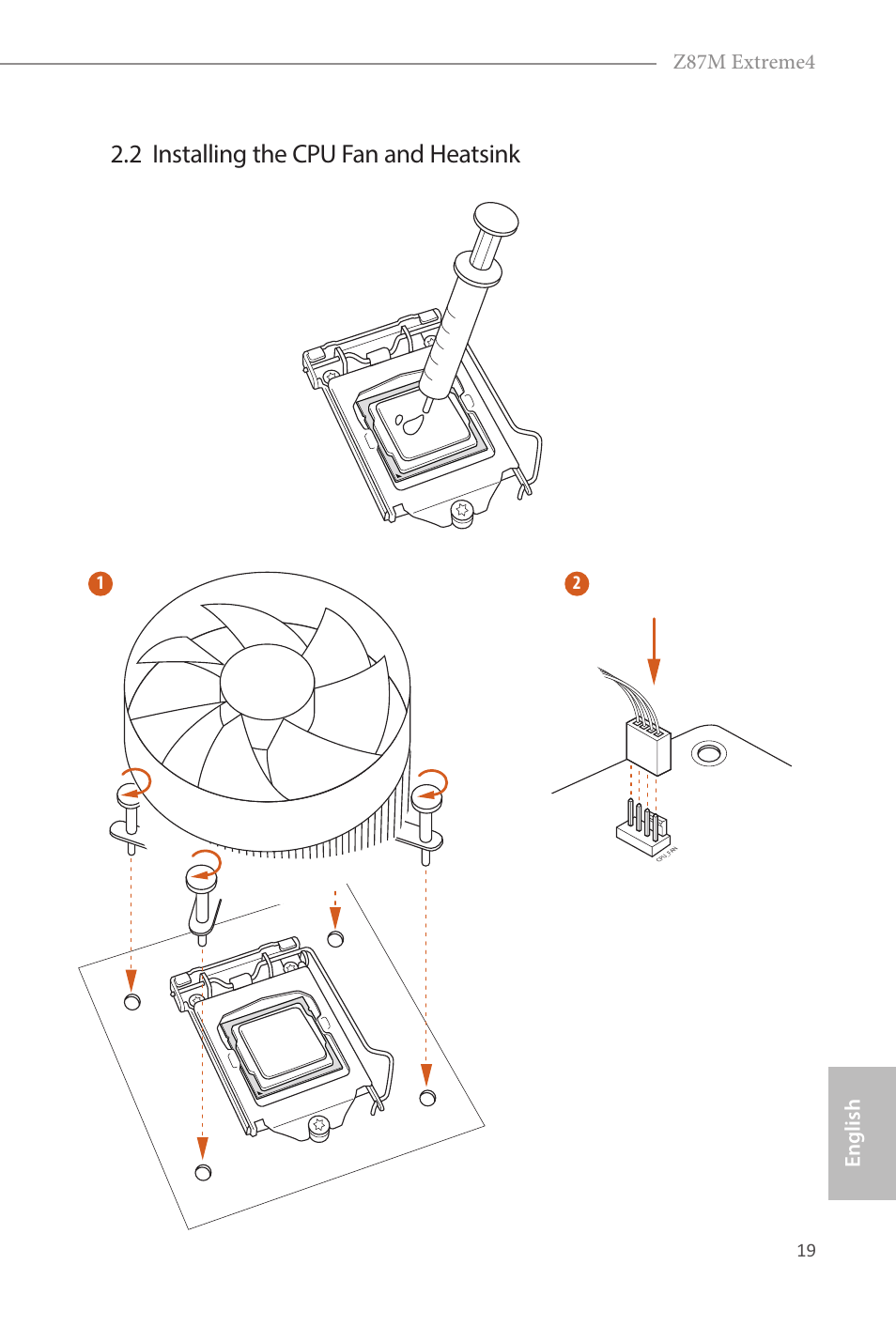2 installing the cpu fan and heatsink, Z87m extreme4, English | ASRock Z87M Extreme4 User Manual | Page 21 / 175