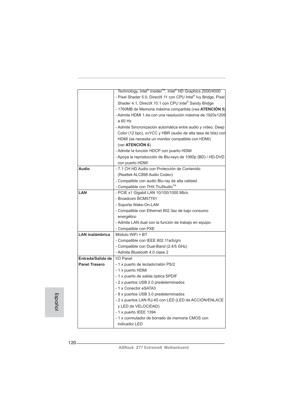 Español | ASRock Z77 Extreme9 User Manual | Page 120 / 248