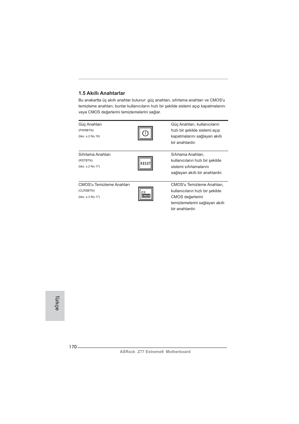 5 akıllı anahtarlar, Türkçe | ASRock Z77 Extreme9 User Manual | Page 170 / 248