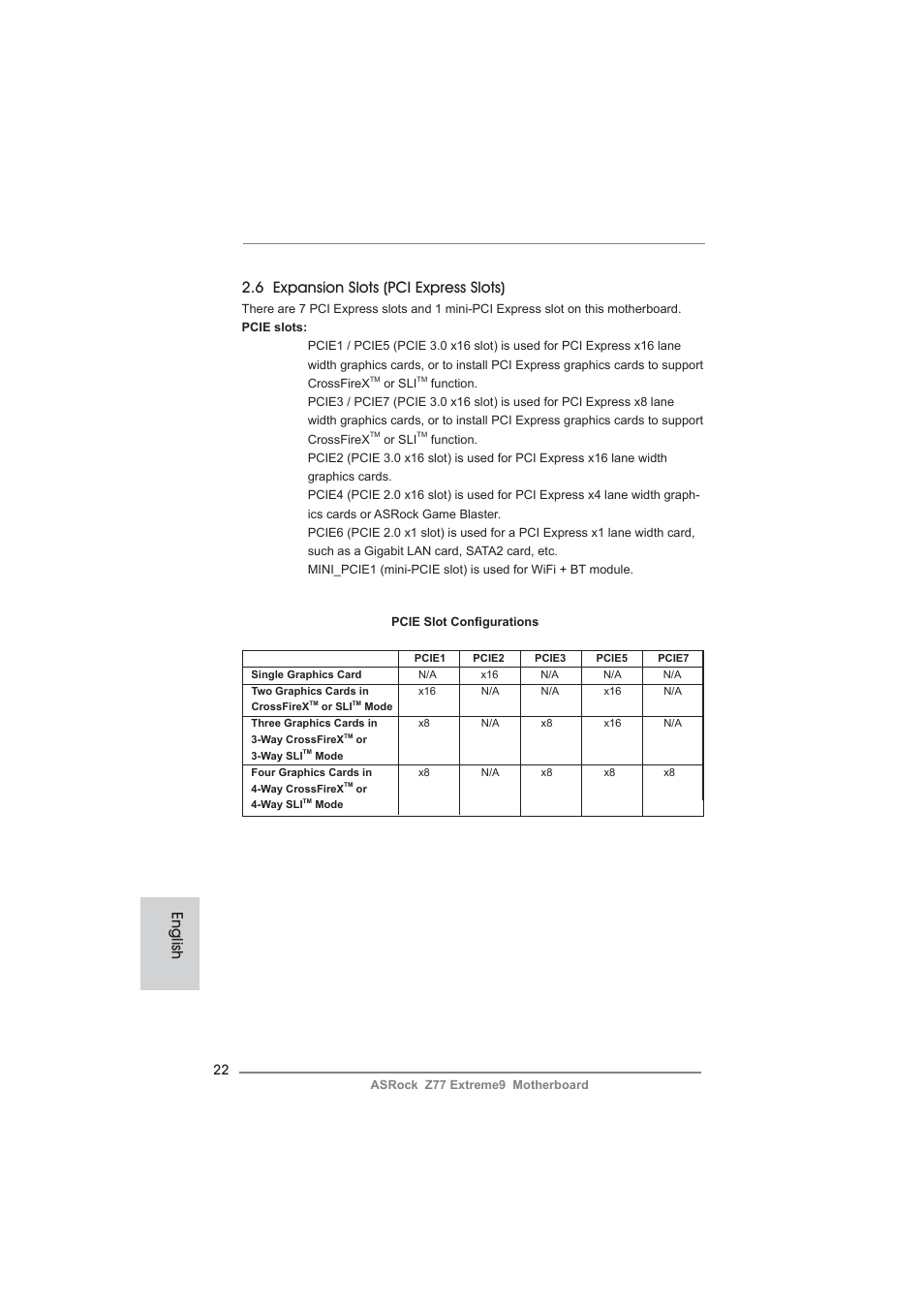 English 2.6 expansion slots (pci express slots) | ASRock Z77 Extreme9 User Manual | Page 22 / 248