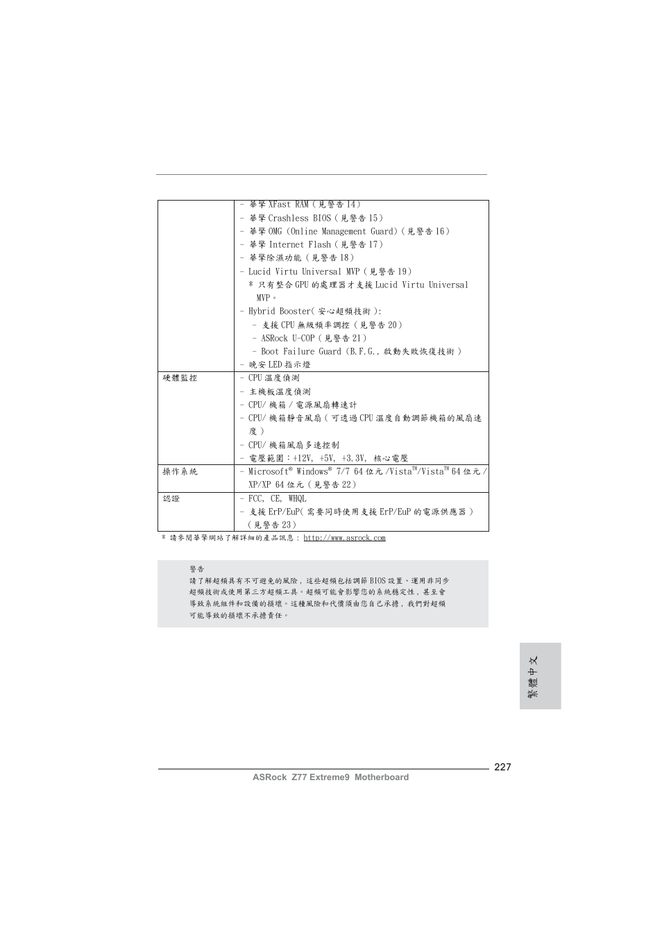 繁體中文 | ASRock Z77 Extreme9 User Manual | Page 227 / 248