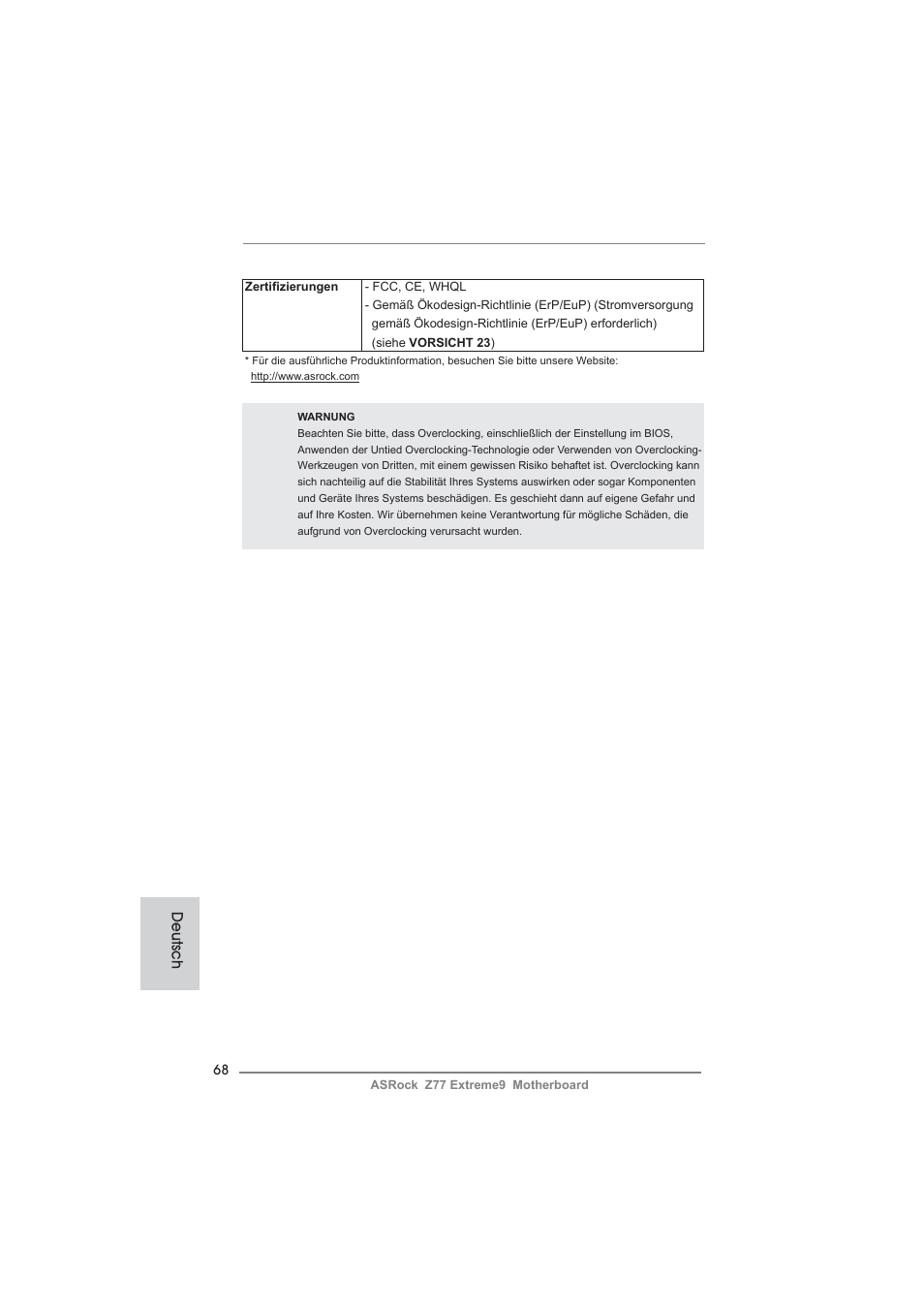 Deutsch | ASRock Z77 Extreme9 User Manual | Page 68 / 248