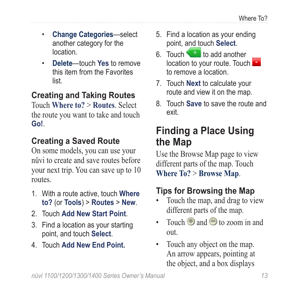 Finding a place using the map, Finding a place using the | Garmin nuvi 1300 User Manual | Page 19 / 72