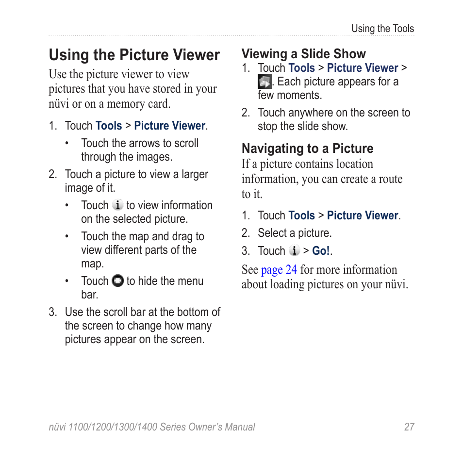 Using the picture viewer | Garmin nuvi 1300 User Manual | Page 33 / 72