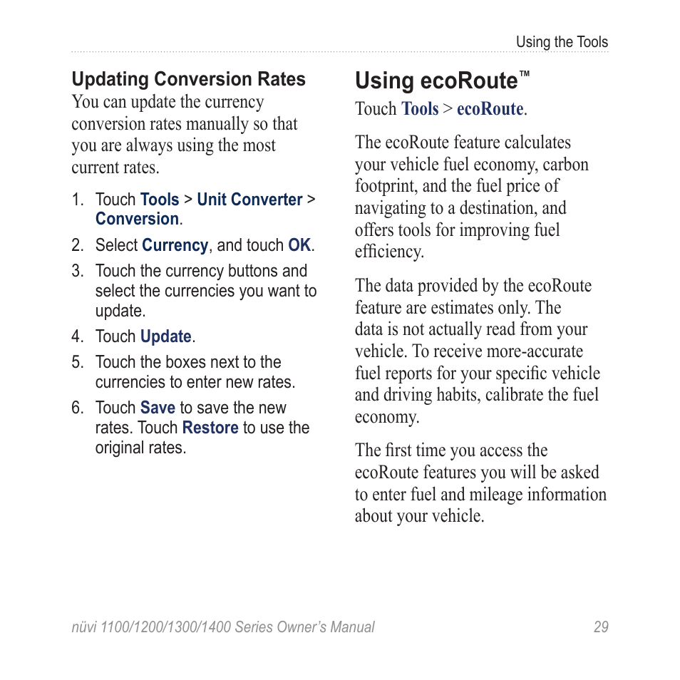 Using ecoroute | Garmin nuvi 1300 User Manual | Page 35 / 72