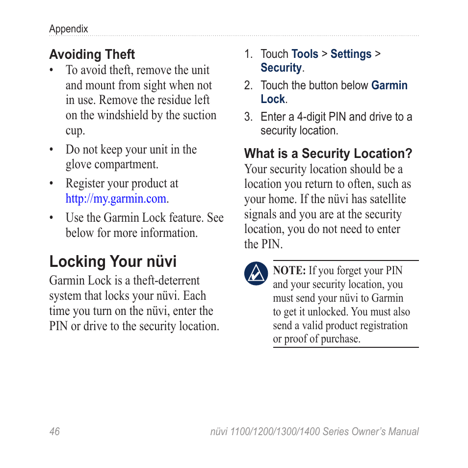 Locking your nüvi | Garmin nuvi 1300 User Manual | Page 52 / 72