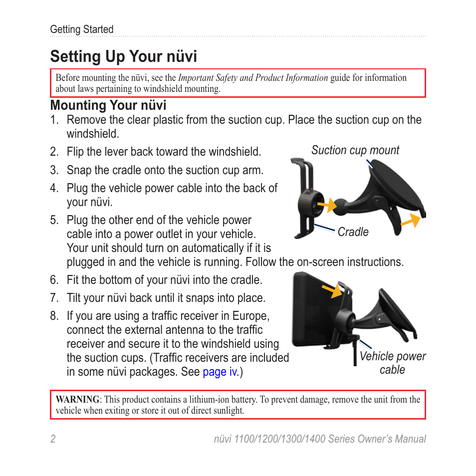 Setting up your nüvi | Garmin nuvi 1300 User Manual | Page 8 / 72