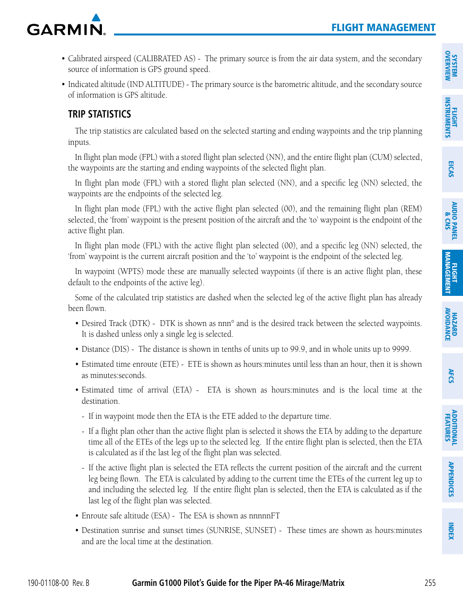 Flight management, Trip statistics | Garmin G1000 Piper PA-46 Matrix User Manual | Page 269 / 600