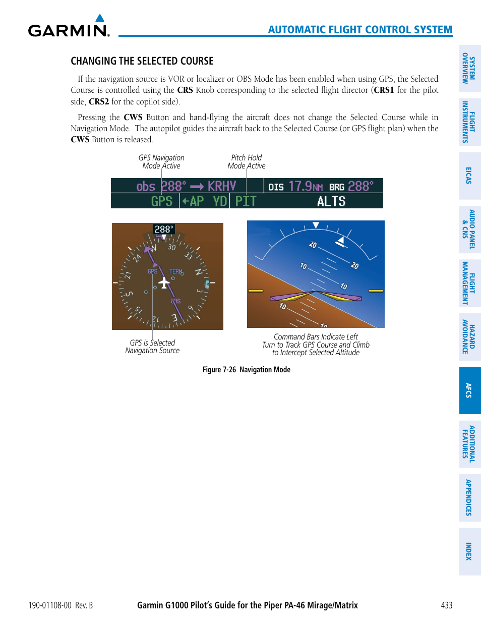 Automatic flight control system, Changing the selected course | Garmin G1000 Piper PA-46 Matrix User Manual | Page 447 / 600