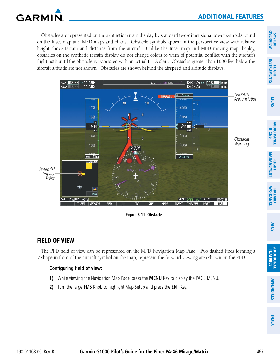 Field of view, Additional features | Garmin G1000 Piper PA-46 Matrix User Manual | Page 481 / 600