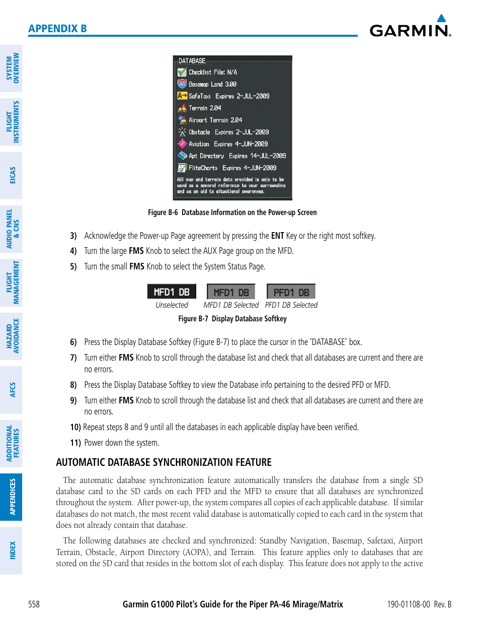Appendix b, Automatic database synchronization feature | Garmin G1000 Piper PA-46 Matrix User Manual | Page 572 / 600
