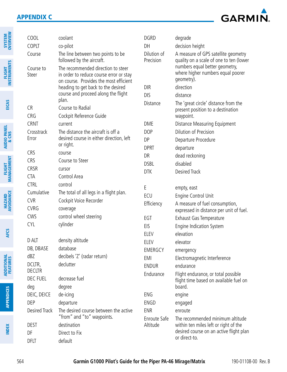 Appendix c | Garmin G1000 Piper PA-46 Matrix User Manual | Page 578 / 600