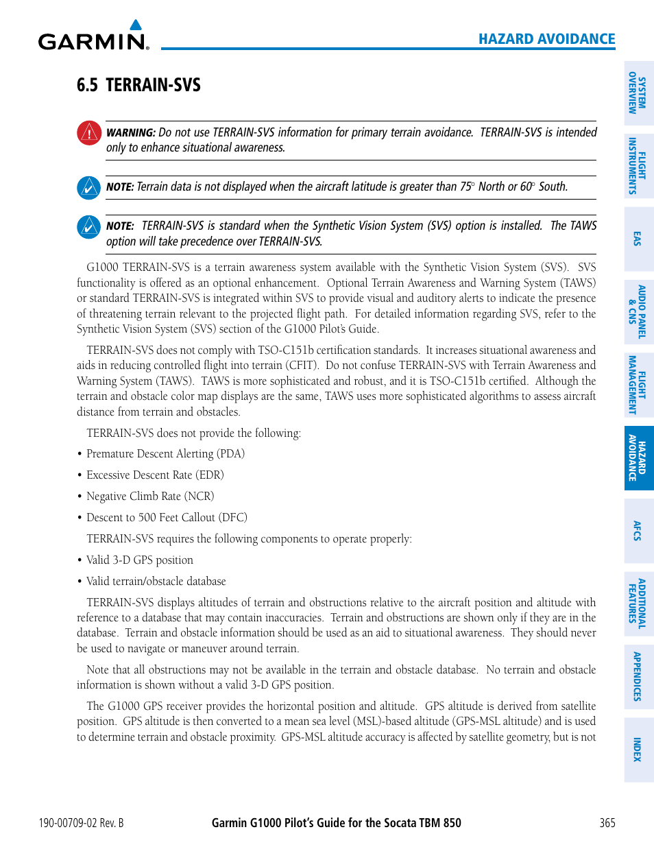 5 terrain-svs, Hazard avoidance | Garmin G1000 Socata TBM 850 User Manual | Page 379 / 600