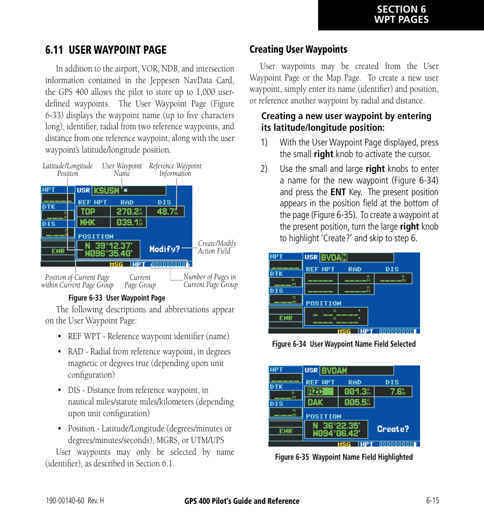 11 user waypoint page | Garmin GPS 400 User Manual | Page 117 / 244