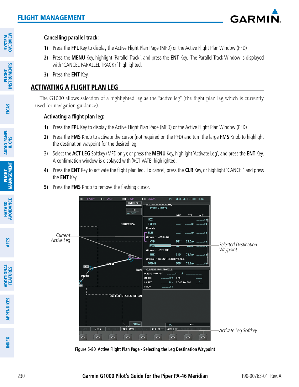 Activating a flight plan leg, Flight management | Garmin G1000 Piper PA-46 Meridian User Manual | Page 244 / 572