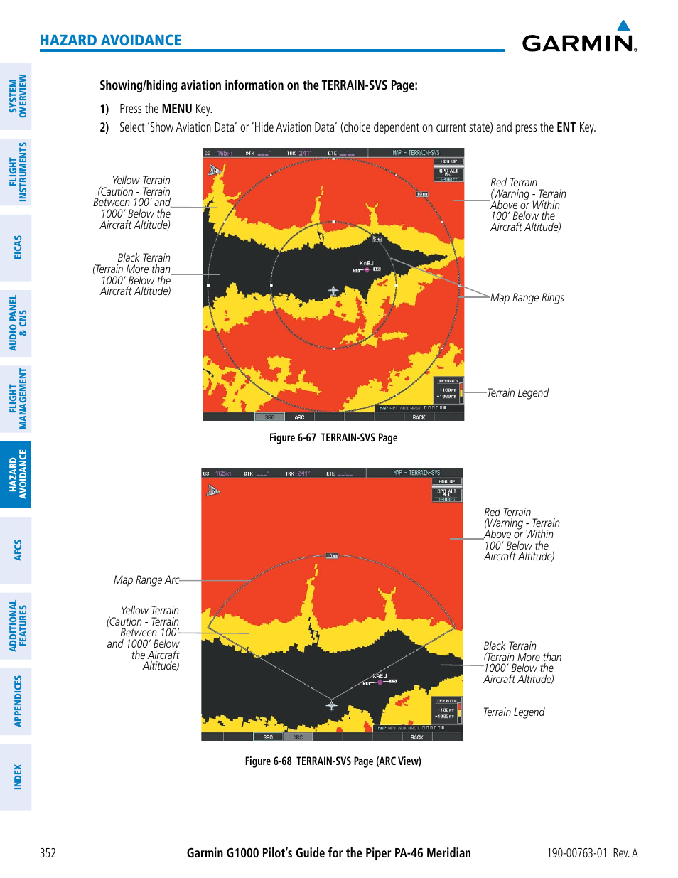 Hazard avoidance | Garmin G1000 Piper PA-46 Meridian User Manual | Page 366 / 572