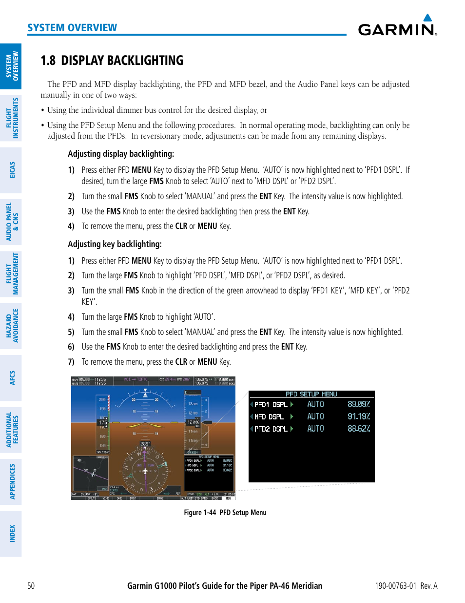 8 display backlighting, System overview | Garmin G1000 Piper PA-46 Meridian User Manual | Page 64 / 572