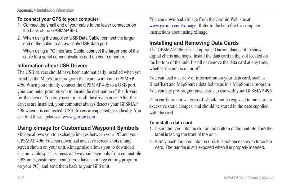 Garmin GPSMAP 496 User Manual | Page 168 / 194