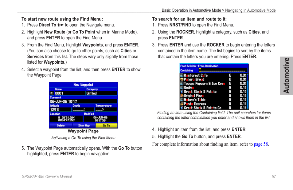 Automotive | Garmin GPSMAP 496 User Manual | Page 65 / 194