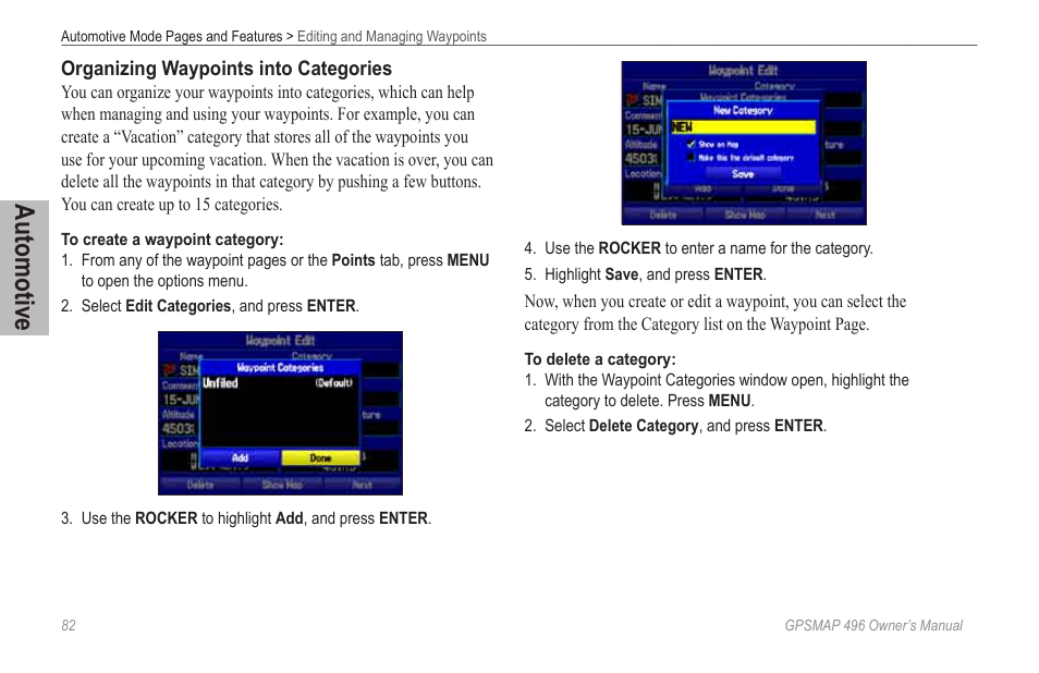 Automotive | Garmin GPSMAP 496 User Manual | Page 90 / 194
